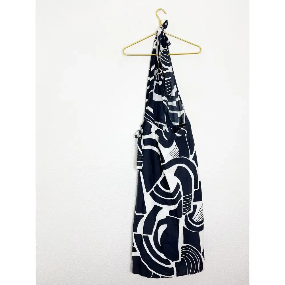 Zara The Nicole Printed Halter Wrap Navy/White Midi Dress Size Large Open Back - Picture 11 of 12